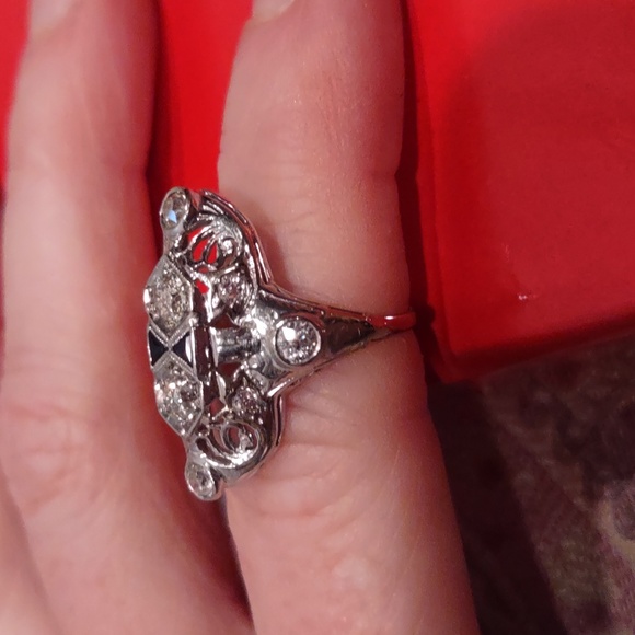 Old European cut Diamond Ring 18kt white gold north south Design - Picture 5 of 16